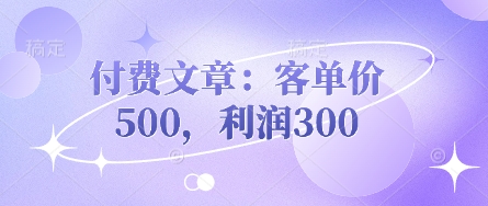 付费文章：客单价500，利润300-百创网