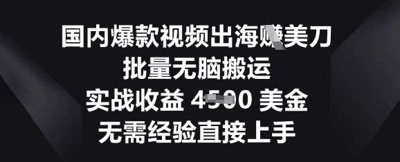 国内爆款视频出海挣美刀，批量无脑搬运，实战收益4.5k，无需经验直接上手-百创网