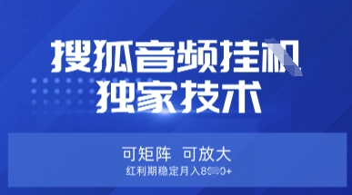【搜狐音频挂G】独家技术，可矩阵可放大，红利期稳定月入8k【揭秘】-百创网