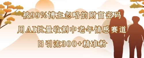被99%博主忽略的财富密码：用AI批量收割中老年情感赛道，日引流300+精准粉-百创网