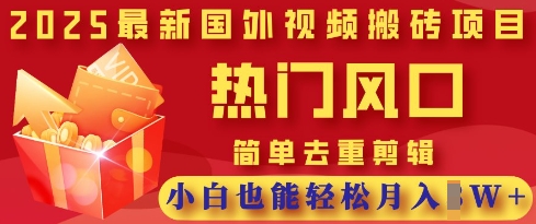 2025最新视频搬砖项目，热门风口，简单去重剪辑，小白也能轻松月入过W-百创网