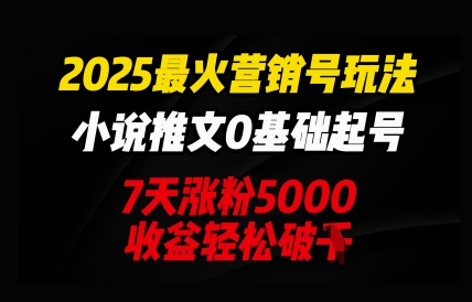 2025最火营销号玩法：小说推文0基础起号，7天涨粉5000，收益轻松破k-百创网