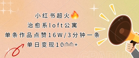 小红书超火的治愈系loft公寓，单条作品点赞16W，3分钟一条，单日变现数张-百创网