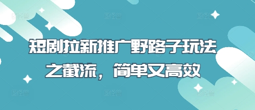 短剧拉新推广野路子玩法之截流，简单又高效-百创网