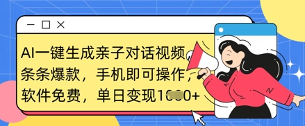 AI一键生成亲子对话视频，条条爆款，一部手机即可操作，单日变现数张-百创网